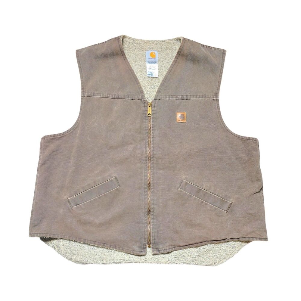 Carhartt V13CHT Mens 2 XL Tall Sherpa Lined Vest Regular Brown Duck Canvas Zip